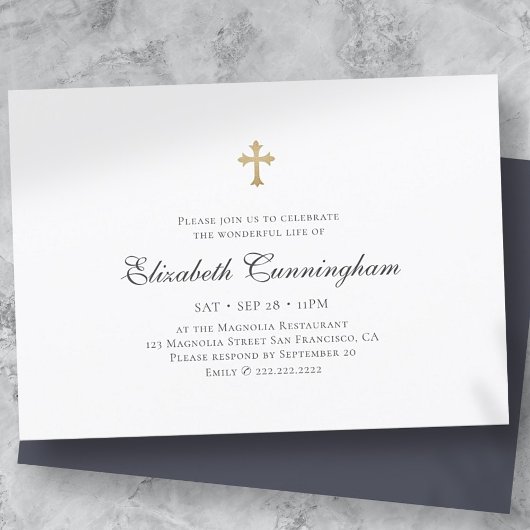 Memorial Funeral Modern Simple Faux Gold Cross Kaart