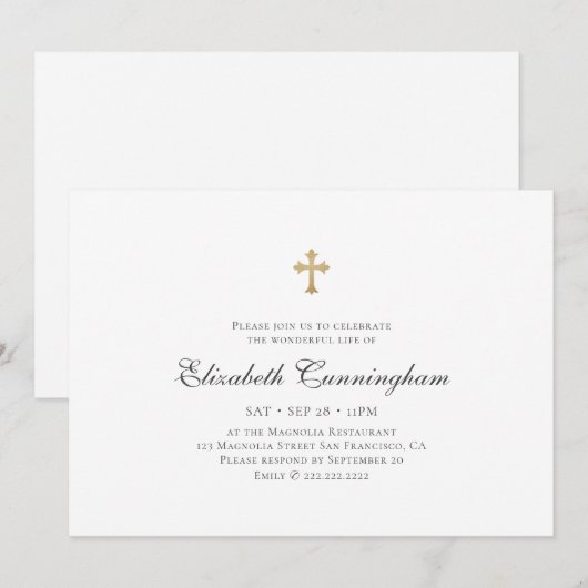 Memorial Funeral Modern Simple Faux Gold Cross Kaart (Voorkant / Achterkant)