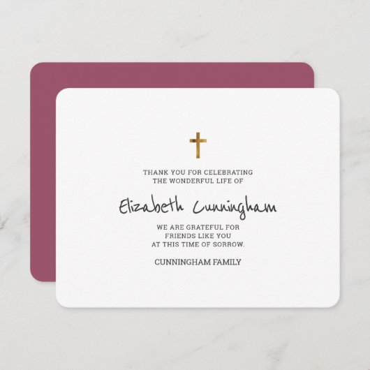 Memorial Funeral Modern Simple Gold Cross Bedankkaart (Voorkant / Achterkant)