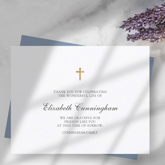 Memorial Funeral Modern Simple Gold Cross Bedankkaart