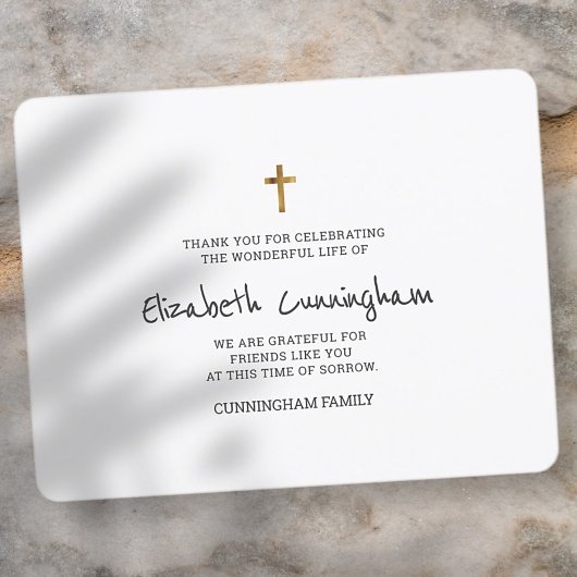 Memorial Funeral Modern Simple Gold Cross Bedankkaart