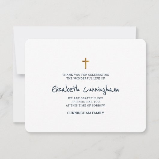 Memorial Funeral Modern Simple Gold Cross Bedankkaart (Voorkant)
