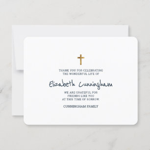 Memorial Funeral Modern Simple Gold Cross Bedankkaart
