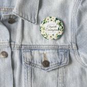 Memorial Funeral Modern Waterverf Floral Foliage Ronde Button 5,7 Cm (In situ)