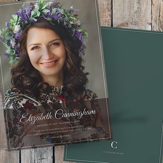 Memorial Funeral Monogram Modern Classic foto Bedankkaart