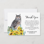 Memorial Funeral Owl Sunflower Sympathie Bedankkaart (Voorkant)