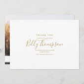 Memorial Funeral Photo Simple Elegant Gold Script  Bedankkaart (Voorkant / Achterkant)