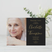 Memorial Funeral Photo van Elegant Gold Script Bedankkaart (Staand voorkant)