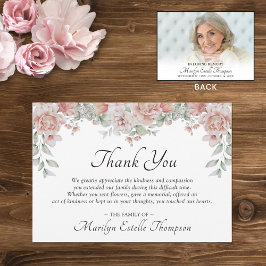 Memorial Funeral Pink Floral Waterverf Foto Bedankkaart
