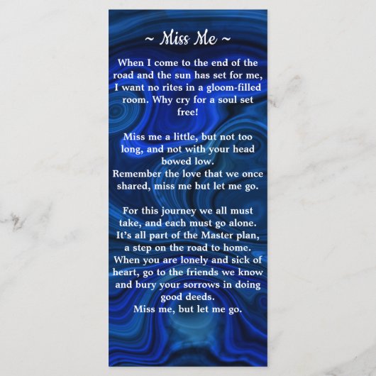 Memorial Funeral Prayer Bladwijzer Blue Marble Pho (Achterkant)