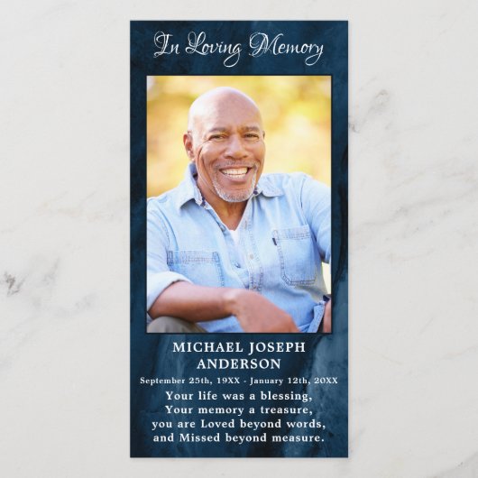 Memorial Funeral Prayer Bladwijzer Foto Blue Marbl (Voorkant)