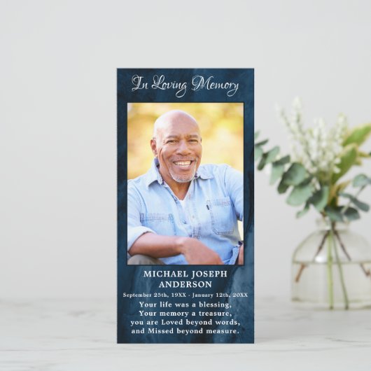 Memorial Funeral Prayer Bladwijzer Foto Blue Marbl (Staand voorkant)