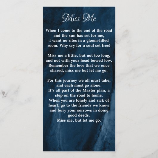 Memorial Funeral Prayer Bladwijzer Foto Blue Marbl (Achterkant)