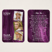 Memorial Funeral Prayer Kaart 3 Foto Paars Marble (Voorkant /achterkant)