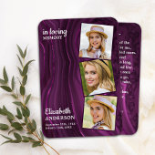 Memorial Funeral Prayer Kaart 3 Foto Paars Marble