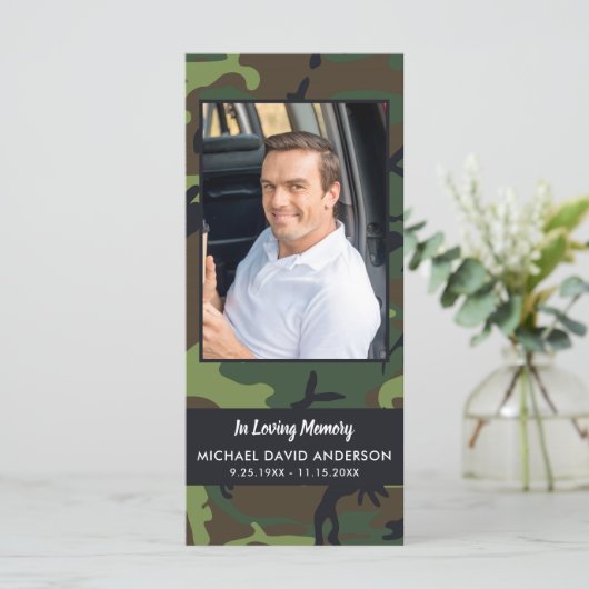 Memorial Funeral Prayer Kaart Bladwijzer Camo (Staand voorkant)