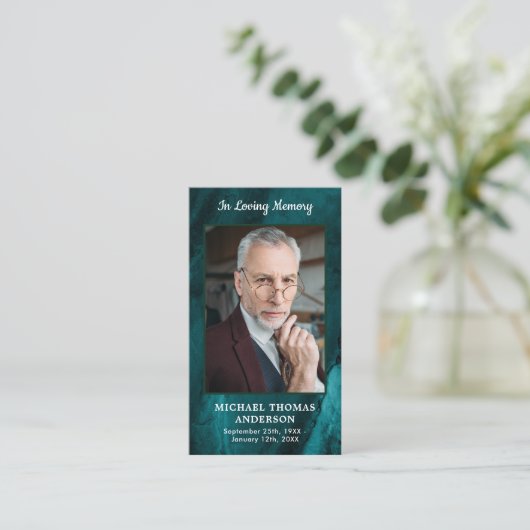 Memorial Funeral Prayer Kaart Emerald Green Foto Contactkaartje (Staand voorkant)