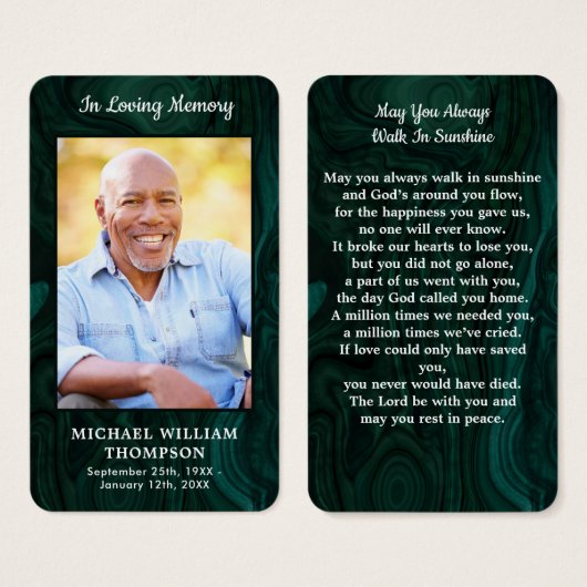 Memorial Funeral Prayer Kaart Foto Marble Green (Voorkant /achterkant)