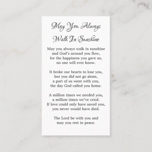 Memorial Funeral Prayer Kaart Owl Bird Sunflower Contactkaartje (Achterkant)