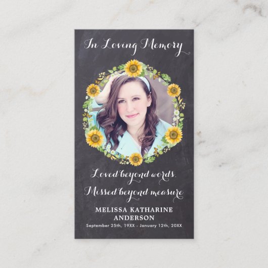Memorial Funeral Prayer Kaart Sunflower Floral Contactkaartje (Voorkant)