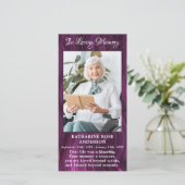 Memorial Funeral Prayer Kaart Sympathie Foto Paars (Staand voorkant)