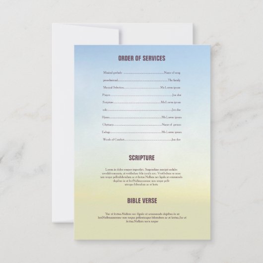 Memorial Funeral Program Card Kaart (Achterkant)