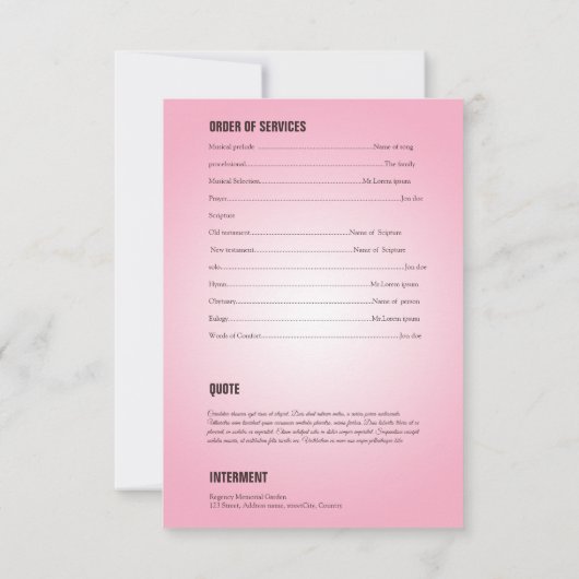 Memorial Funeral Program Card Sjabloon Kaart (Achterkant)