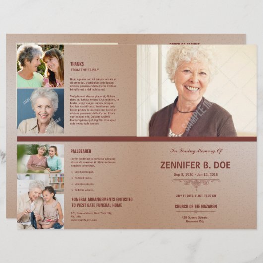 Memorial Funeral Program Sjabloon Flyer (Voorkant / Achterkant)