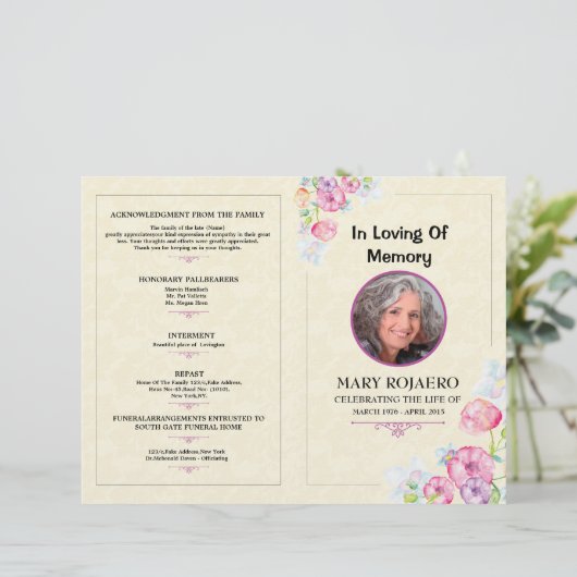 Memorial Funeral Programme Sjabloon (Staand voorkant)