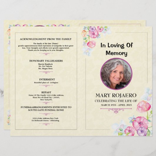 Memorial Funeral Programme Sjabloon (Voorkant / Achterkant)