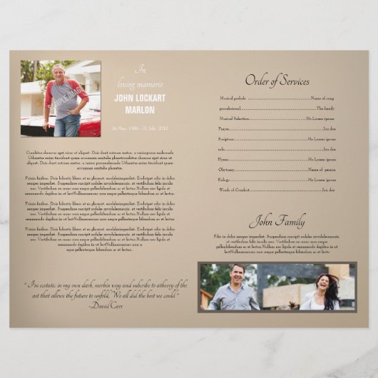 Memorial Funeral Programme Sjabloon (Achterkant)