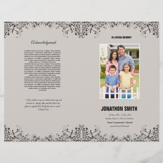 Memorial Funeral Programme Sjabloon Brochure (Voorkant)