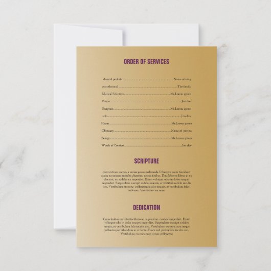 Memorial Funeral Programme Sjabloon Kaart (Achterkant)