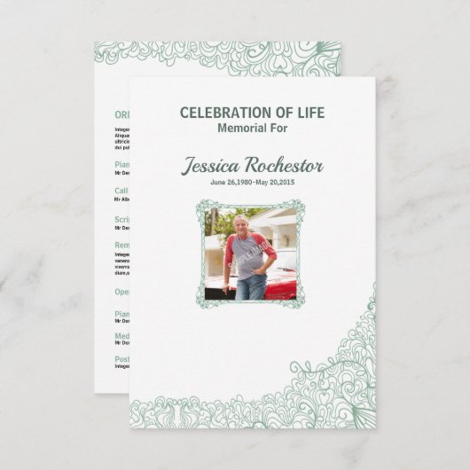 Memorial Funeral Programme Sjabloon Kaart (Voorkant / Achterkant)