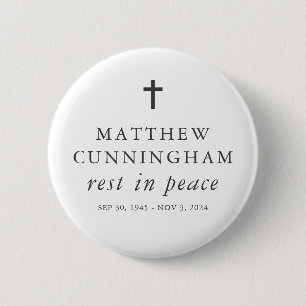 Memorial Funeral Rest in Peace Moderne Simple Cros Ronde Button 5,7 Cm
