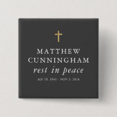 Memorial Funeral Rest in Peace Moderne Simple Cros Vierkante Button 5,1 Cm (Voorkant)