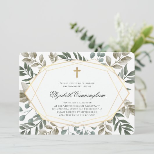 Memorial Funeral Rustic Waterverf Foliage Kaart (Staand voorkant)