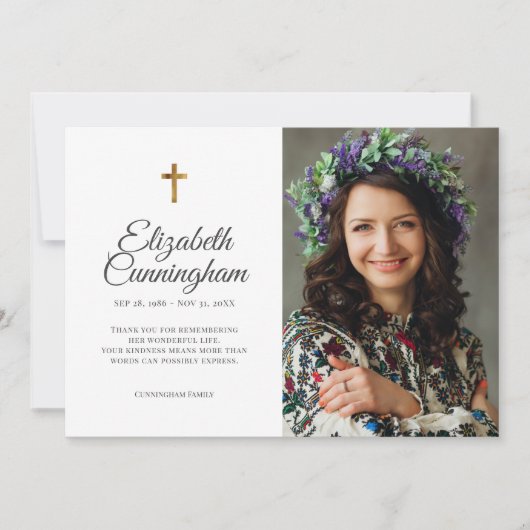 Memorial Funeral Simple Modern Cross Foto Bedankkaart (Voorkant)