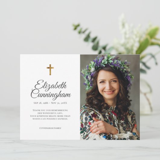 Memorial Funeral Simple Modern Cross Foto Bedankkaart (Staand voorkant)