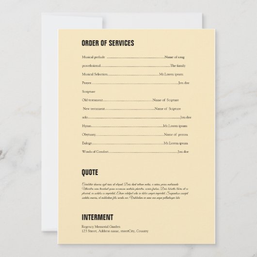 Memorial Funeral Sjabloon Kaart (Achterkant)