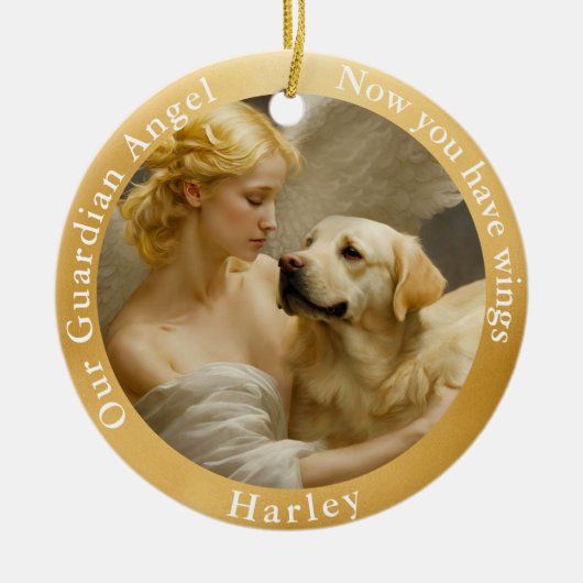 Memorial Geel Lab Angel Art Custom Keramisch Ornament (Voorkant)