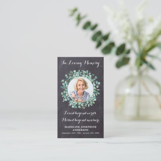 Memorial Greenery Eucalyptus Funeral Prayer Kaart Contactkaartje (Staand voorkant)