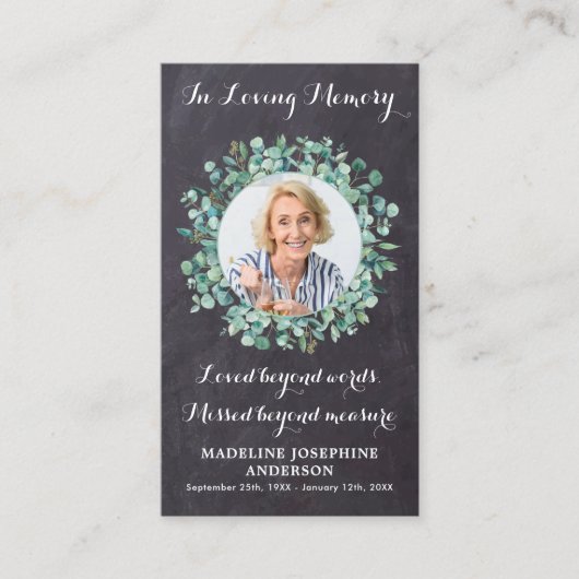 Memorial Greenery Eucalyptus Funeral Prayer Kaart Contactkaartje (Voorkant)