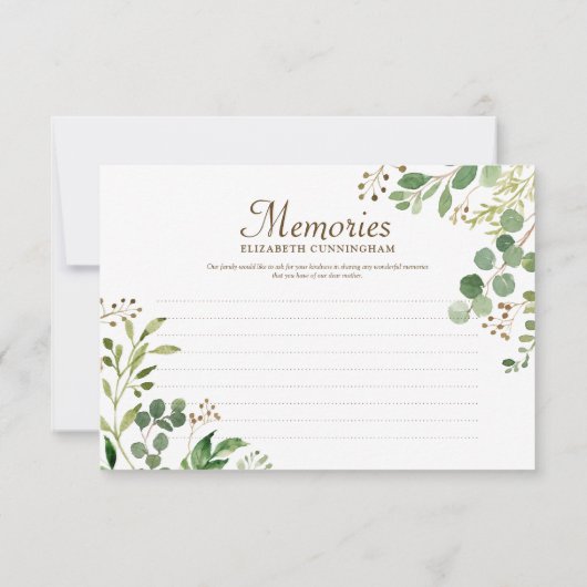 Memorial Greenery Foliage Botanical Reply RSVP Kaartje (Achterkant)