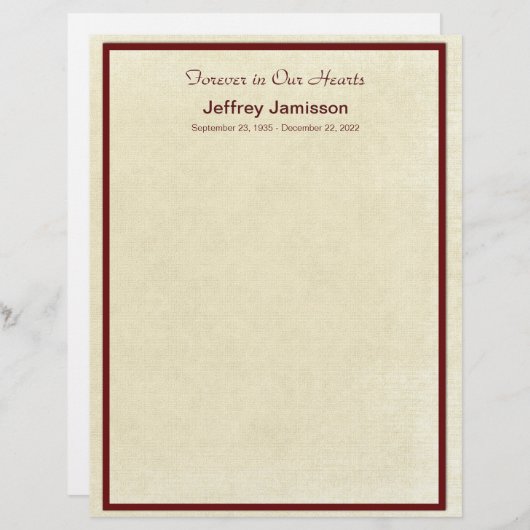Memorial Guest Book Filler Paper Pages, Cream (Voorkant / Achterkant)
