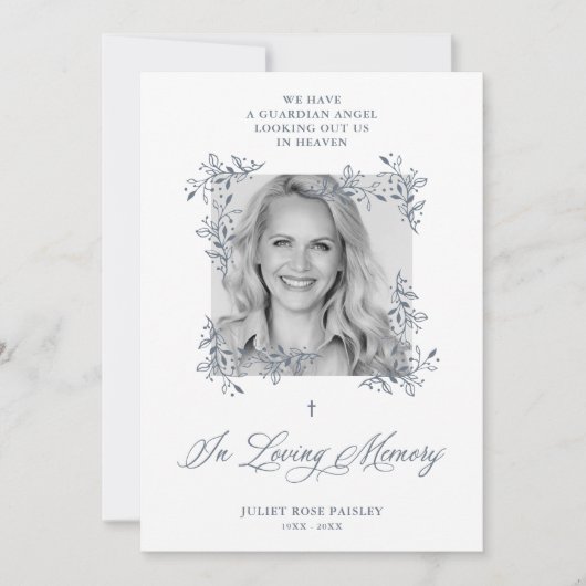 Memorial Hand Lettered Chic Flourish Gray Funeral Kaart (Voorkant)