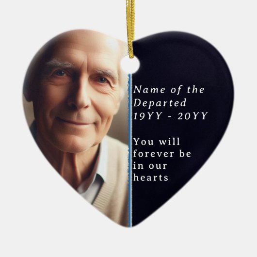 Memorial Heart Photo, Psalm 23 Black, White Blue Keramisch Ornament (Voorkant)