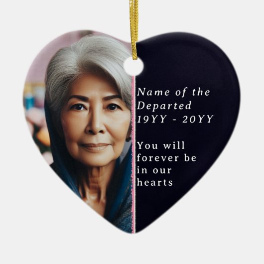 Memorial Heart Photo, Psalm 23 Black, White Pink Keramisch Ornament (Voorkant)