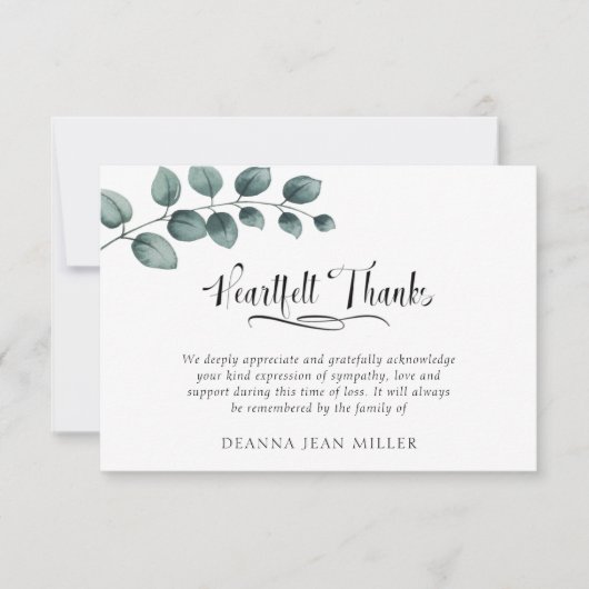 Memorial Heartfelt Bedankt Waterverf Green Leaves (Voorkant)