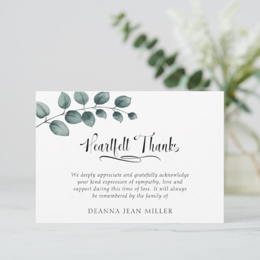 Memorial Heartfelt Bedankt Waterverf Green Leaves (Staand voorkant)